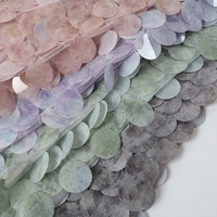 Tissu en dentelle de tulle brodé de grandes paillettes certifié GRS, 40 mm, violet multicolore, pour robe de mariée européenne