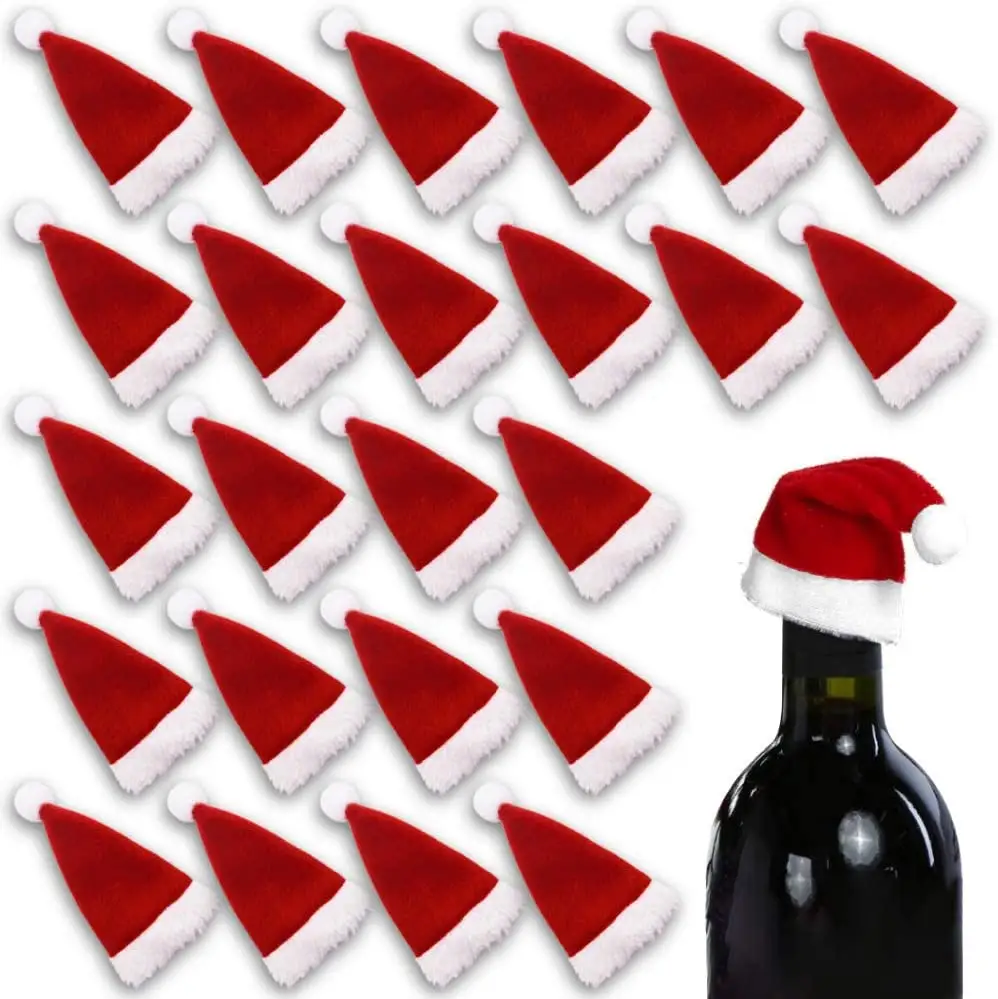 DIY Red Christmas Santa Hats Mini Santa Hat Bottles Cover for wine or candy decoration