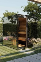 Ruang Sauna Kayu Cedar Merah Modern untuk Luar Ruangan dengan Kaca Panoramic, Tungku Sauna Elektrik, Kapasitas 4 Orang, Cocok untuk Taman, Villa, dan Gym
