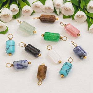 Pendentif Breloque Cylindre Baril en Acier Inoxydable Plaqué Or PVD pour la Fabrication de Bijoux |   Œil de tigre, turquoise, agate, onyx, améthyste - Product Image 2
