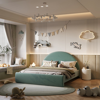 Lit avec tête de lit semi-circulaire en velours turquoise, lit rembourré minimaliste et doux avec cadre en bois de pin pour chambre à coucher