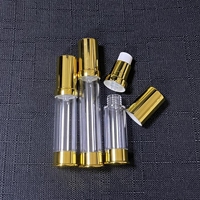 Flacon pompe sans air transparent en PET avec bouchon doré, imprimé sérigraphié, 5ml, 10ml, 15ml en stock, pour emballage de soins de la peau