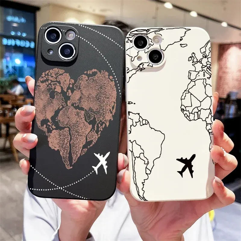 Planes World Map Travel Phone Case For IPhone 15 Pro Max Cases IPhone 14 13 12 11 XS XR X 7 8 Plus SE 2022 Shockproof Soft Cover