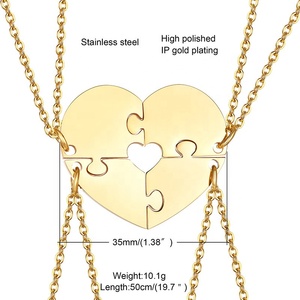 热卖不锈钢雕刻名字标志银镀金拼图吊坠心亲情项链亲友 - Product Image 5