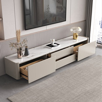 Ensemble meuble TV et table basse nordique moderne minimaliste, plateau en pierre brillant, structure en métal et bois, pour petit appartement, salon, luxe léger