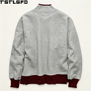 Sweat-shirt graphique à col montant pour homme, gris chiné, coupe oversize et carrée, imprimé sur la poitrine, style streetwear, vente en gros - Product Image 5