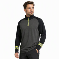 Chemise de travail pour homme en piqué de polyester et coton, col zippé 1/4, manches longues, avec poignets réfléchissants, logo personnalisé, OEM