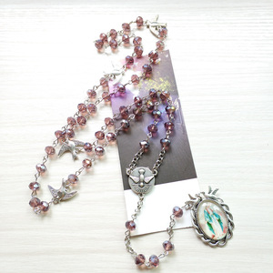 Cuentas de <span class=keywords><strong>Rosario</strong></span> de cristal violeta AB, colgante de <span class=keywords><strong>La</strong></span> <span class=keywords><strong>Virgen</strong></span> María, pájaro, paloma blanca, Espíritu <span class=keywords><strong>Santo</strong></span>, cuentas de 6*8mm, rosarios católicos - Product Image 2