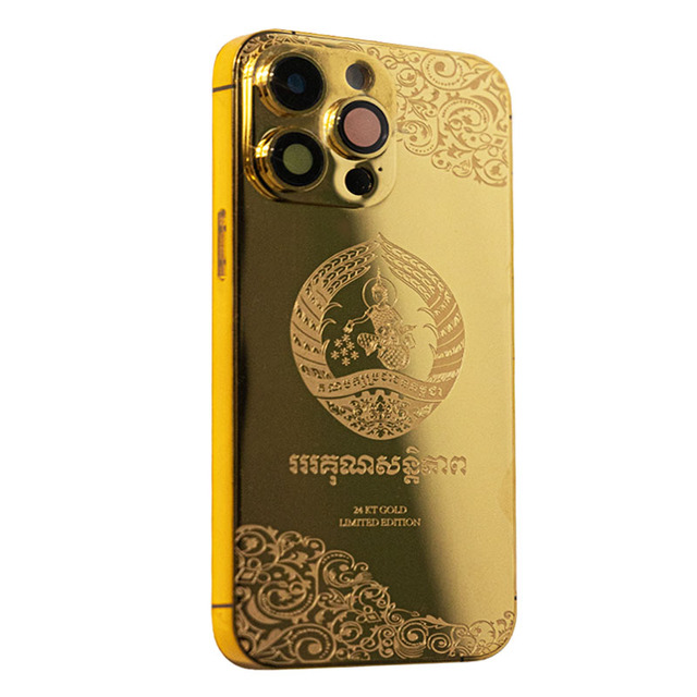 Electroplated Gold Diamond Mobile Phone Housings Custom Pattern LOGO Professional Modification Metal Mobile Phone Cases 14promax