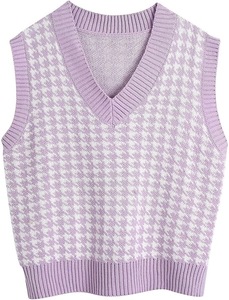 Pull en tricot sans manches géométrique à carreaux pour femmes, col en V, pull en <span class=keywords><strong>crochet</strong></span>, <span class=keywords><strong>gilet</strong></span> - Product Image 4