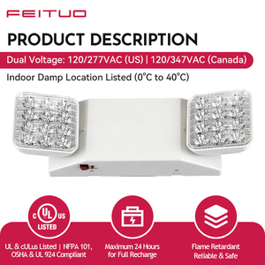 FEITUO Lámpara de Emergencia de Doble Cabezal Montada en Pared con Batería de Respaldo, Ultra Brillante y Resistente al Fuego, para Rutas de <span class=keywords><strong>Salida</strong></span> - Product Image 3