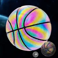 Ballon de basketball phosphorescent, ballon de basketball réfléchissant la lumière nocturne, ballon de basketball holographique taille 5/6, ballon d'entraînement en caoutchouc avec logo