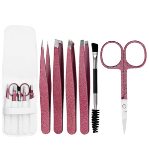 Juego de pinzas para <span class=keywords><strong>cejas</strong></span> de acero inoxidable y oro rosa, 6 uds., Kit de brochas de maquillaje <span class=keywords><strong>con</strong></span> punta inclinada <span class=keywords><strong>con</strong></span> Clip curvo para <span class=keywords><strong>cejas</strong></span> y bolsa de cuero - Product Image 3