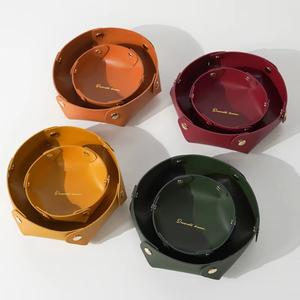 Plateau organisateur de balcon en cuir PU écologique, personnalisable avec logo, support minimaliste pour bijoux, clés, petits objets, à un seul niveau, portable - Product Image 1