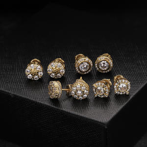 ต่างหูแบบหมุดทรงกลม ชุบทอง 18k ประดับเพชรโมอิสซาไนต์ VVS คุณภาพสูง ตัวเรือนเงินแท้ 925 แบบเกลียวหลังรูปดอกไม้ สำหรับผู้ชาย - Product Image 3