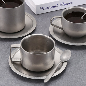 Juego de Tazas de Café de Acero Inoxidable con Aislamiento de Doble Pared con Platillo y Cuchara para Espresso, Latte, Capuchino, Té con Leche - Product Image 2