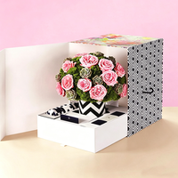 Boîte à fleurs préservées faite à la main, emballage de bouquet rond avec finition mate, présentoirs floraux, roses en savon