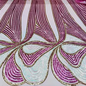 레이스 큰 패턴 의류 직물 새로운 스팽글 자수 아프리카 패브릭 웨딩 드레스