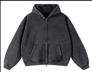 Худи из флиса на заказ, высокого качества, в стиле стритвир, однотонное, винтажное, двухслойное, с эффектом кислотной стирки, выцветшее от солнца, с потертостями, с карманами - Product Image 1