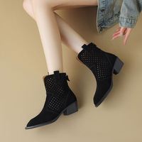 Sepatu Boots Pendek RLT Vintage Ujung Runcing Model Baru Bahan Kulit Sapi Fashion Berongga Nyaman Hak Sedang Sepatu Boots Wanita Ukuran 34-41