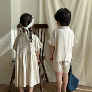 Tenue en <span class=keywords><strong>lin</strong></span> unie à étiquette personnalisée Vêtements d'été pour tout-petits enfants garçons filles <span class=keywords><strong>Short</strong></span> à manches courtes Ensemble de vêtements pour enfants - Product Image 2