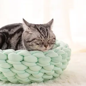 Wholesale bed cat-Multi-colors Cute Handmade Chunky Knitted Dog Beds Cat Beds For Indoor Cats Calming Dog Bed