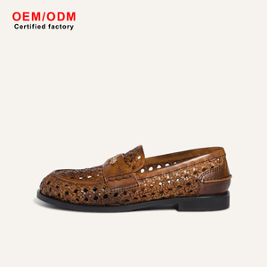 Premium Braided Leather Loafers Breathable Hollow Out Moccasins Handmade Tan Penny Loafers Classic Slip On Casual Dress Shoes - Product Image 1