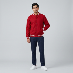 FINER THREADS Custom Embroidered 100% Cotton Stand Collar <b>Canvas</b> Front Breathable Varsity Baseball <b>Jacket</b> <b>Men</b> Winter Coat - Product Image 1