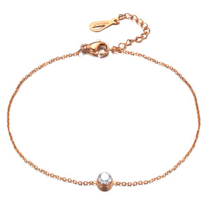 Pulsera de acero de titanio para mujer, oro rosa, diamante redondo incrustado, joyería minimalista para uso diario AD1008 - Product Image 5