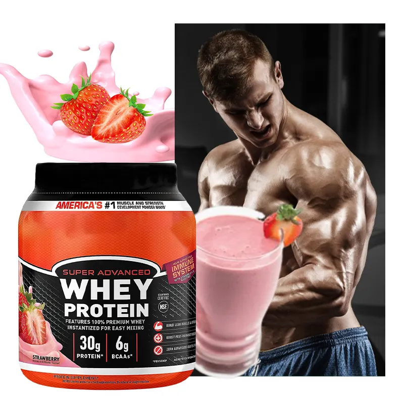 Poudre de protéine de lactosérum OEM/ODM marque privée nutrition sportive supplément de gymnastique musculation saveur fraise