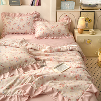 Belle Floral doux lavé microfibre imprimé été tombola Patchwork couette ensemble de literie climatiseur couettes minces avec jupe