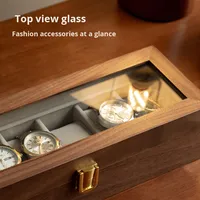 Boîte de rangement rectangulaire en bois pour montres, avec fermeture, pour collection de montres-bracelets, présentoir à bijoux, anti-poussière à 6 compartiments