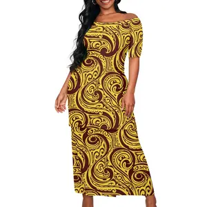 Conjuntos de vestido hasta el <span class=keywords><strong>tobillo</strong></span> informales para mujer Diseños de tatuajes tribales al por mayor populares isleños de dos piezas personalizables-Samoan Tonga - Product Image 1