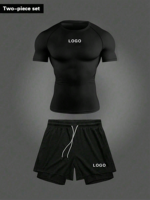 Nouvel ensemble de combinaison de compression respirante et à séchage rapide, t-shirt à manches courtes ajusté + short double couche, sport d'été