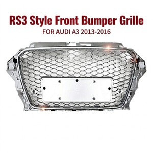 Grille de pare-chocs avant style RS3 en maille nid d'abeille chromée argentée pour <span class=keywords><strong>AUDI</strong></span> A3 8V 2013-2016, modification de rechange - Product Image 1