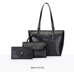 Conjunto de bolsas femininas 3 em 1, conjunto de bolsas femininas de marca famosa, estampa de crocodilo, conjunto de bolsa para mulheres