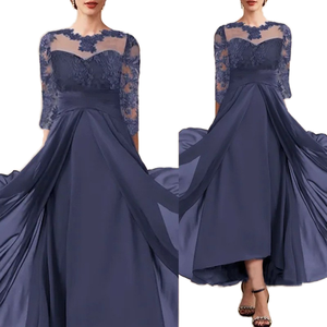 Vestido de Noche Popular 2026 para Europa y América - Vestido Largo de Seda con Encaje y Abertura para Damas de Honor - Product Image 1
