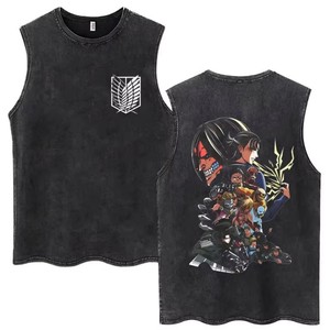 " T-shirt senza maniche in puro <span class=keywords><strong>cotone</strong></span> con stampa anime 'Attack on Titan' per uomo e donna - Product Image 1