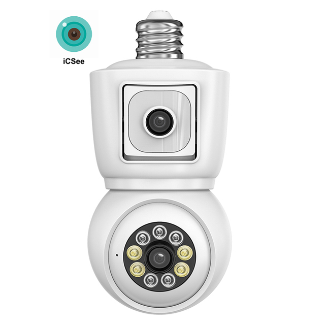 ICSEE 6MP Indoor WiFi Bulb CCTV Camera with Dual Lens PTZ Two-Way Audio IP65 Waterproof