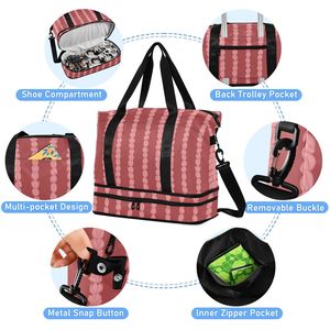 Custom Logo Women Gym Weekender Bag Hawaiian Red <b>Lei</b> Print Polyester Travel Duffel Bag Set with Cosmetic Pouch - Product Image 5