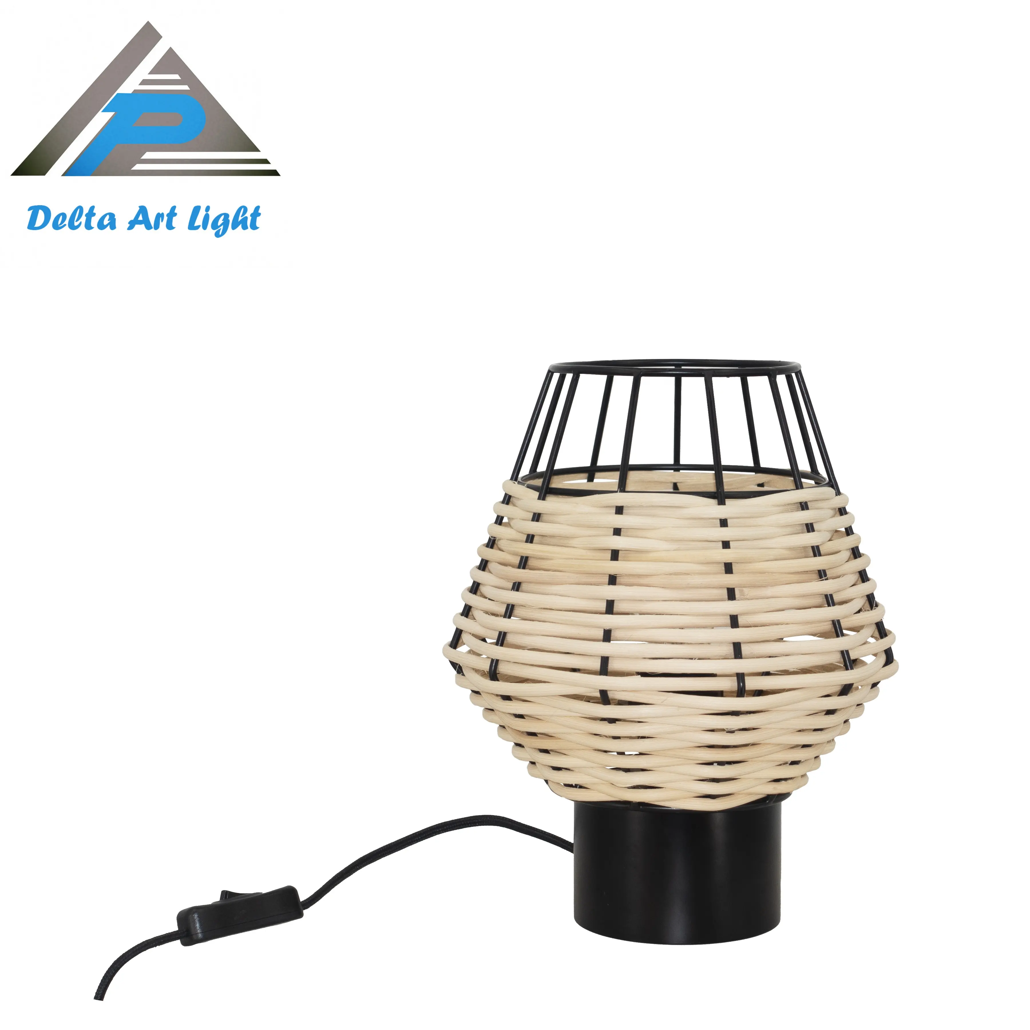 Paralume in tessuto Vintage lampada da tavolo con luce elettrica a corrente alternata Base in metallo e Rattan per la decorazione della casa con cartone bianco caldo