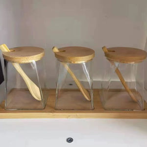 Boho! Plateau en bois rond, cuillère pratique, couvercle hermtique, aide au restaurant, bocaux de rangement en verre pour épices miel pots - Product Image 2