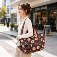 Sac à déjeuner isotherme mignon pour femme en polyester, pliable, imperméable, 13L, avec bandoulière, grand porte-bouteille, pour le travail, les pique-niques et le quotidien