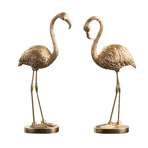 カスタムゴールドピンクフラミンゴ置物像樹脂動物彫刻高級アートワーク鳥ショーピース家の装飾