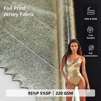 Tissu jersey extensible 4 directions en polyester et élasthanne 220 GSM avec impression dorée brillante pour maillot de bain bikini