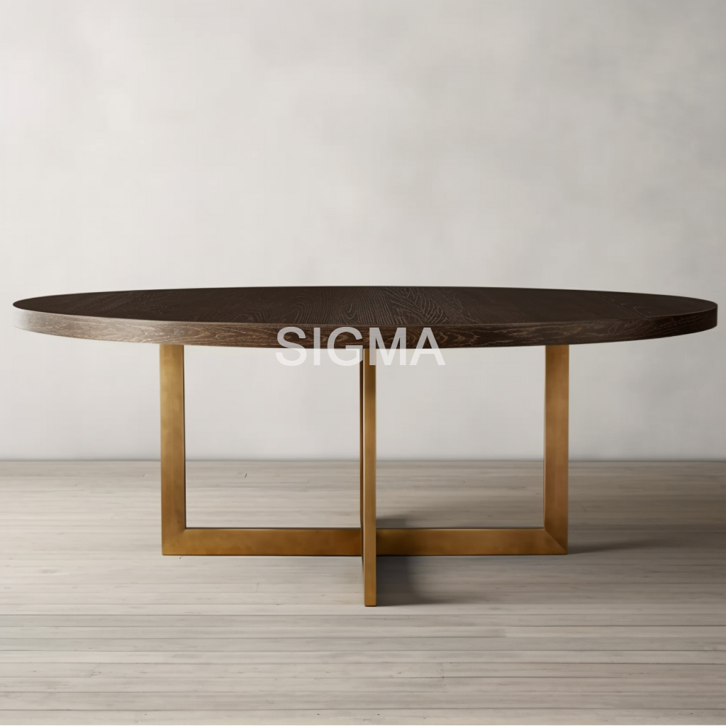 SIGMA New Design Round Oak Table Metal Base Dinning Table And Chair Set