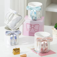 Tasse en céramique créative avec nœud en glaçure perlée, poignée 3D en forme de nœud, tasses à café durables et sûres pour les aliments 401-500ml, coffret cadeau, mug cadeau en promotion