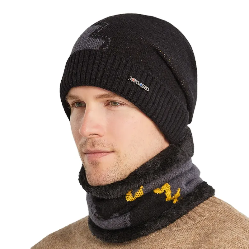 ZG-gorro de lana con forro polar para hombre, conjunto de bufanda de lana a juego con bloque de colores
