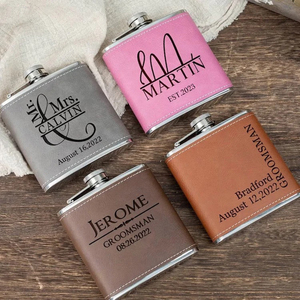 Bestman Gift 6oz 8oz Laserable PU Leather Coated Stainless Steel <strong>Hip</strong> <strong>Flask</strong> Gift Set with Shot Glass Funnel - Product Image 2
