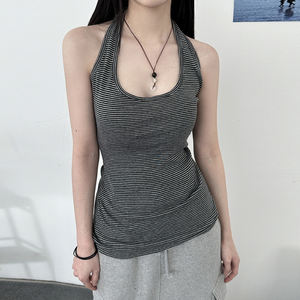 Top Casual Cómodo con Cuello Halter y Escote Cuadrado, Camiseta sin Mangas de Punto Transpirable con Estampado a Cuadros para Mujer - Product Image 3